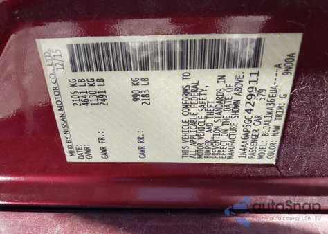 2016 Nissan Maxima 3.5 Platinum/3.5 S/3.5 Sl/3.5 Sr/3.5 Sv from USA, damaged, VIN 1N4AA6AP5GC429911